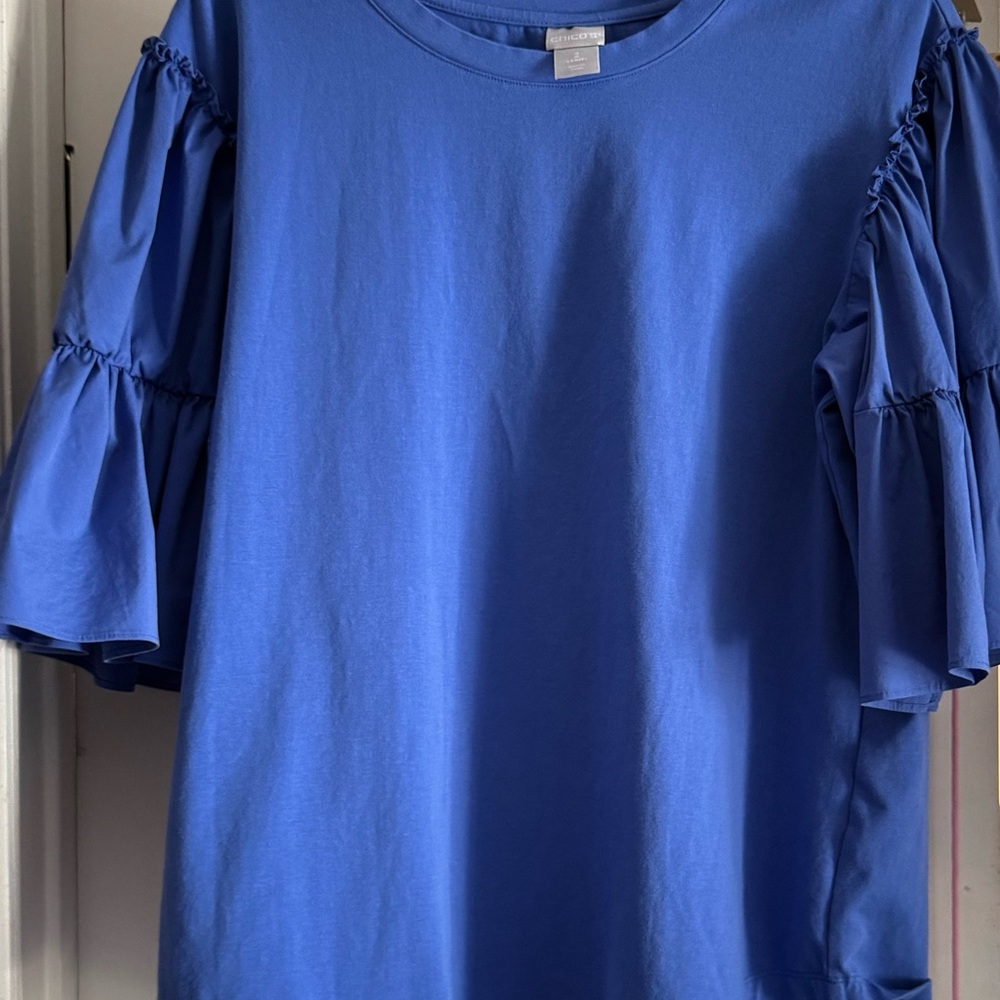 Chico's Royal Blue Blouse with Ruffled Sleeves